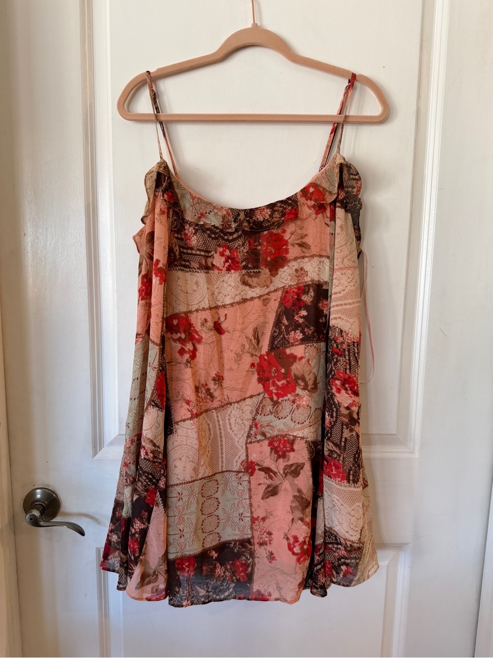 Kimchi Blue Pink and Brown Floral Patchwork Mini Dress